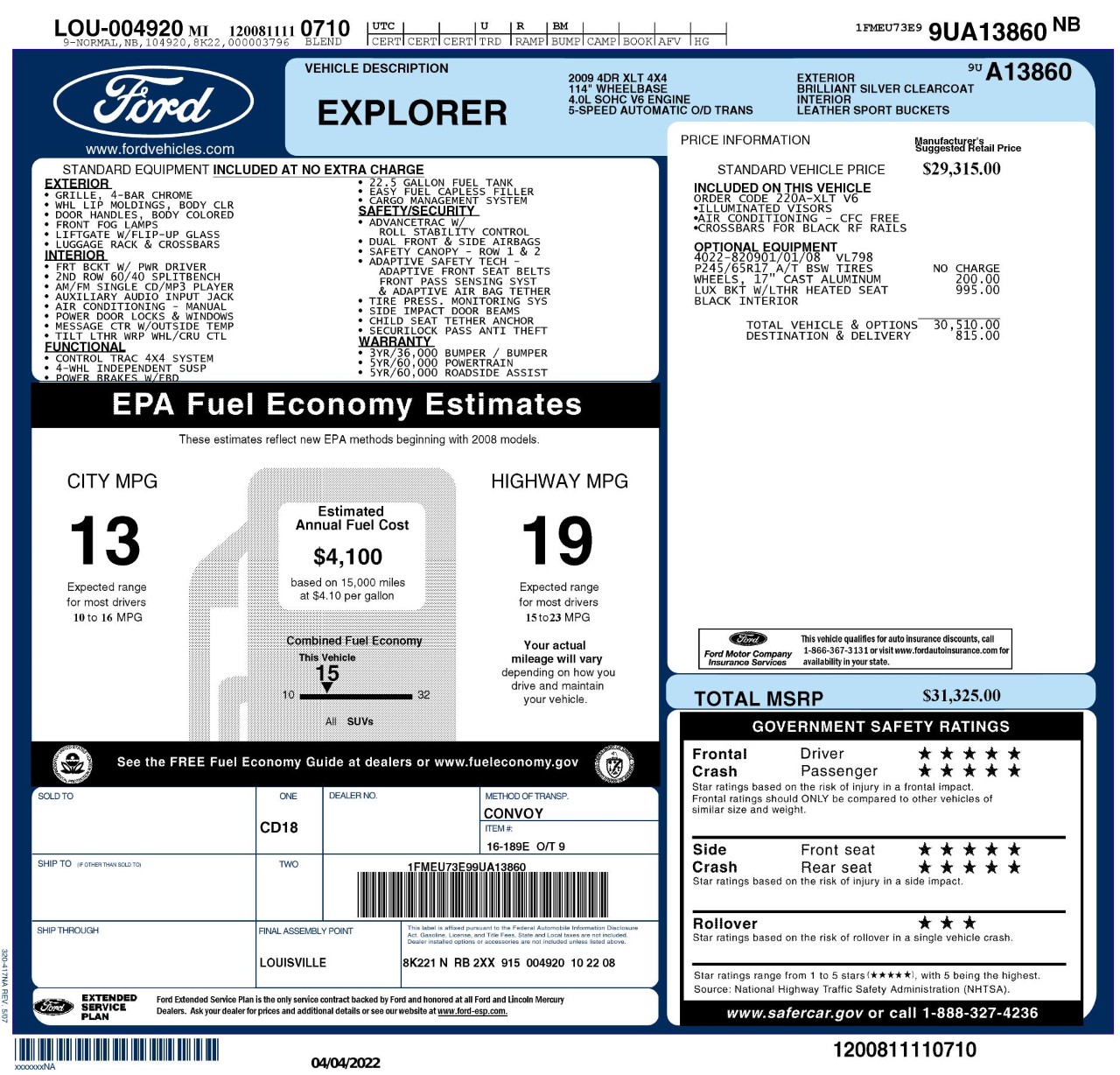 Factory window sticker sites | Ford SportTrac Forum
